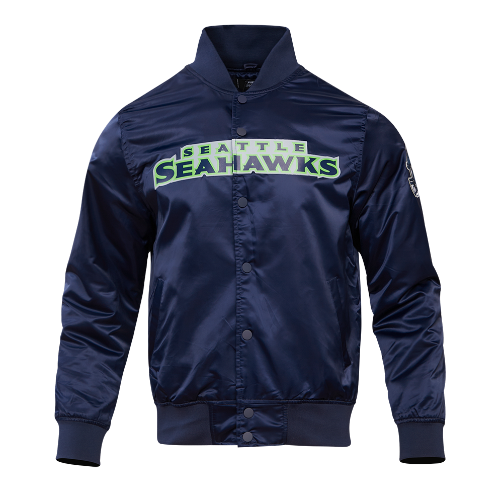 NFL SEATTLE SEAHAWKS BIG LOGO MEN'S SATIN JACKET (MIDNIGHT NAVY)