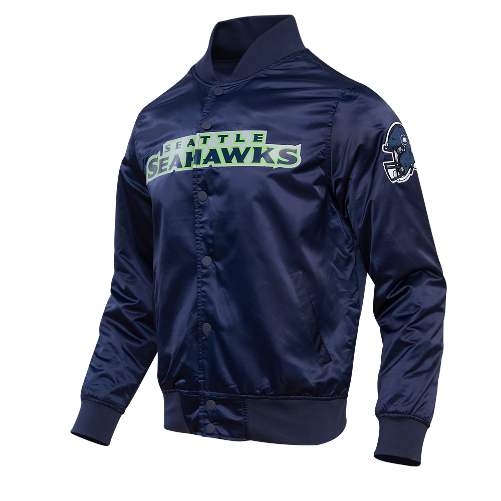 NFL SEATTLE SEAHAWKS BIG LOGO MEN'S SATIN JACKET (MIDNIGHT NAVY)