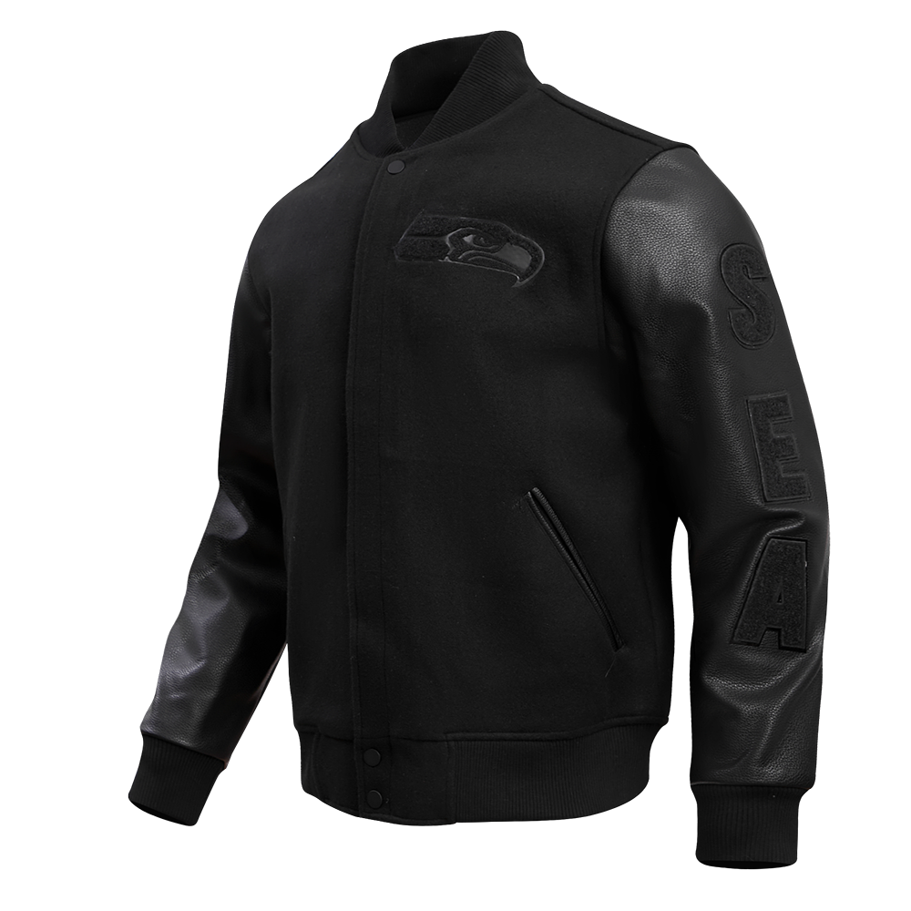 NFL SEATTLE SEAHAWKS TRIPLE BLACK MEN'S WOOL VARSITY JACKET (TRIPLE BLACK MEN'S)