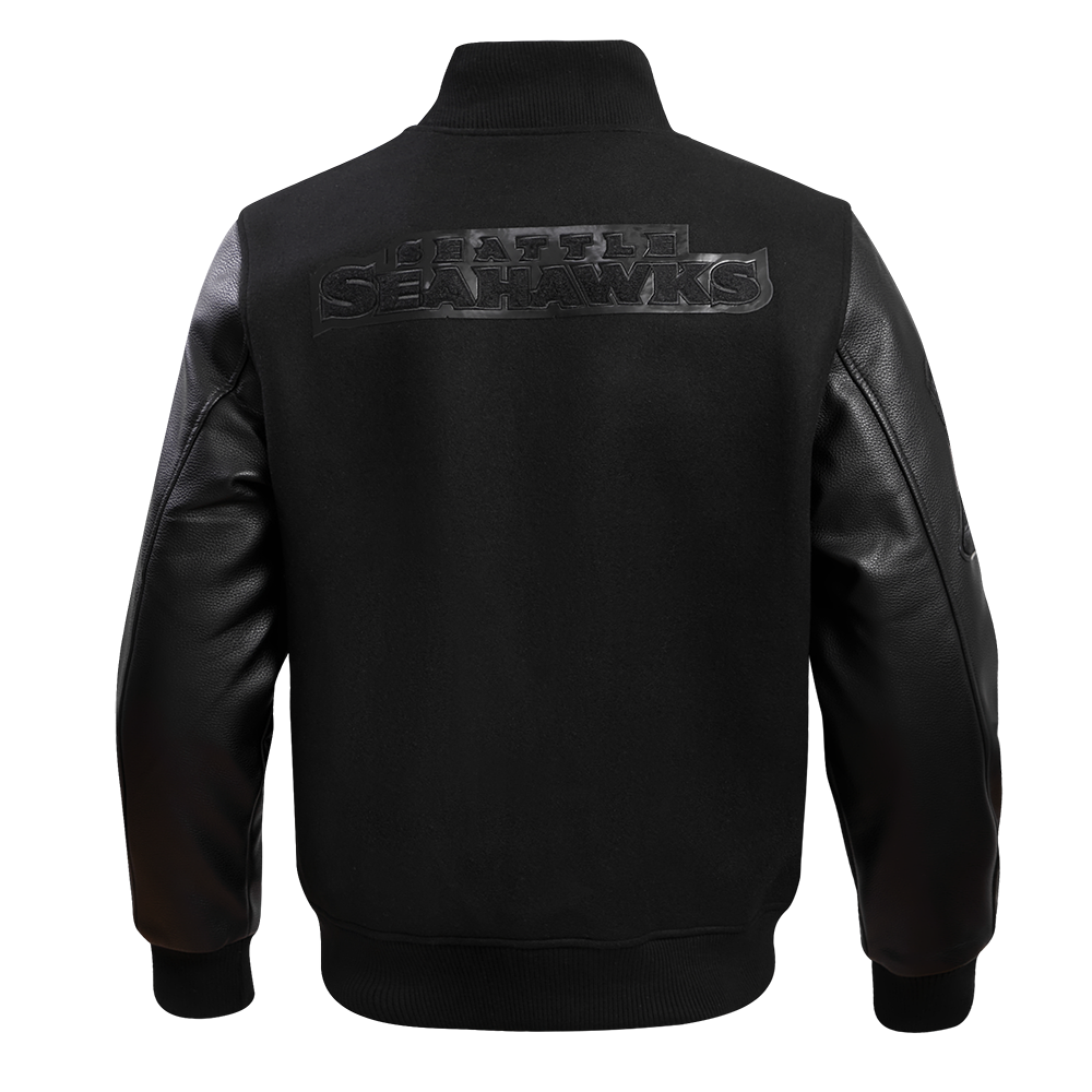 NFL SEATTLE SEAHAWKS TRIPLE BLACK MEN'S WOOL VARSITY JACKET (TRIPLE BLACK MEN'S)
