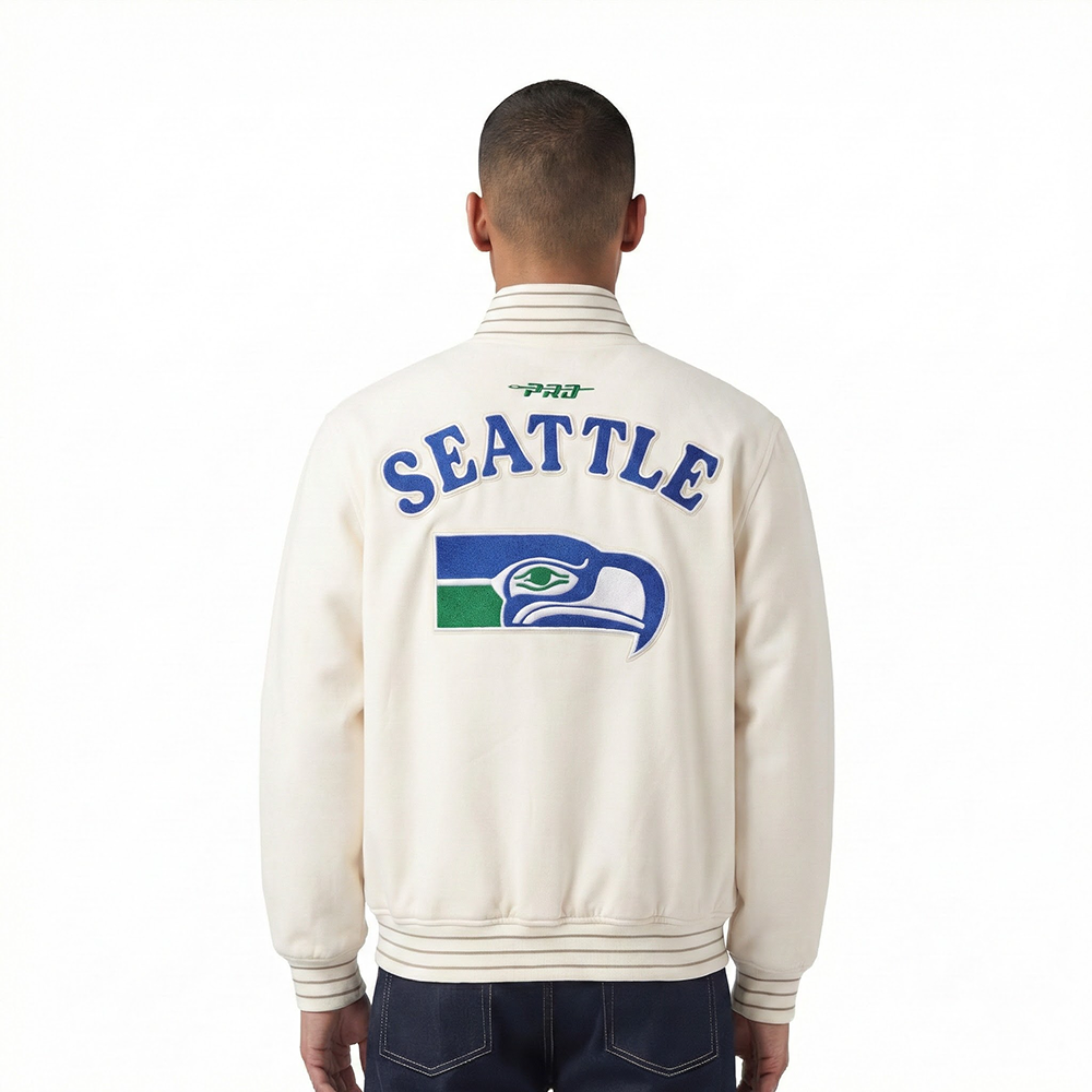 NFL SEATTLE SEAHAWKS PRO GAME DAY JACKET BLOUSON POUR HOMME (COQUILLE D'ŒUF/TAUPE/COQUILLE D'ŒUF)