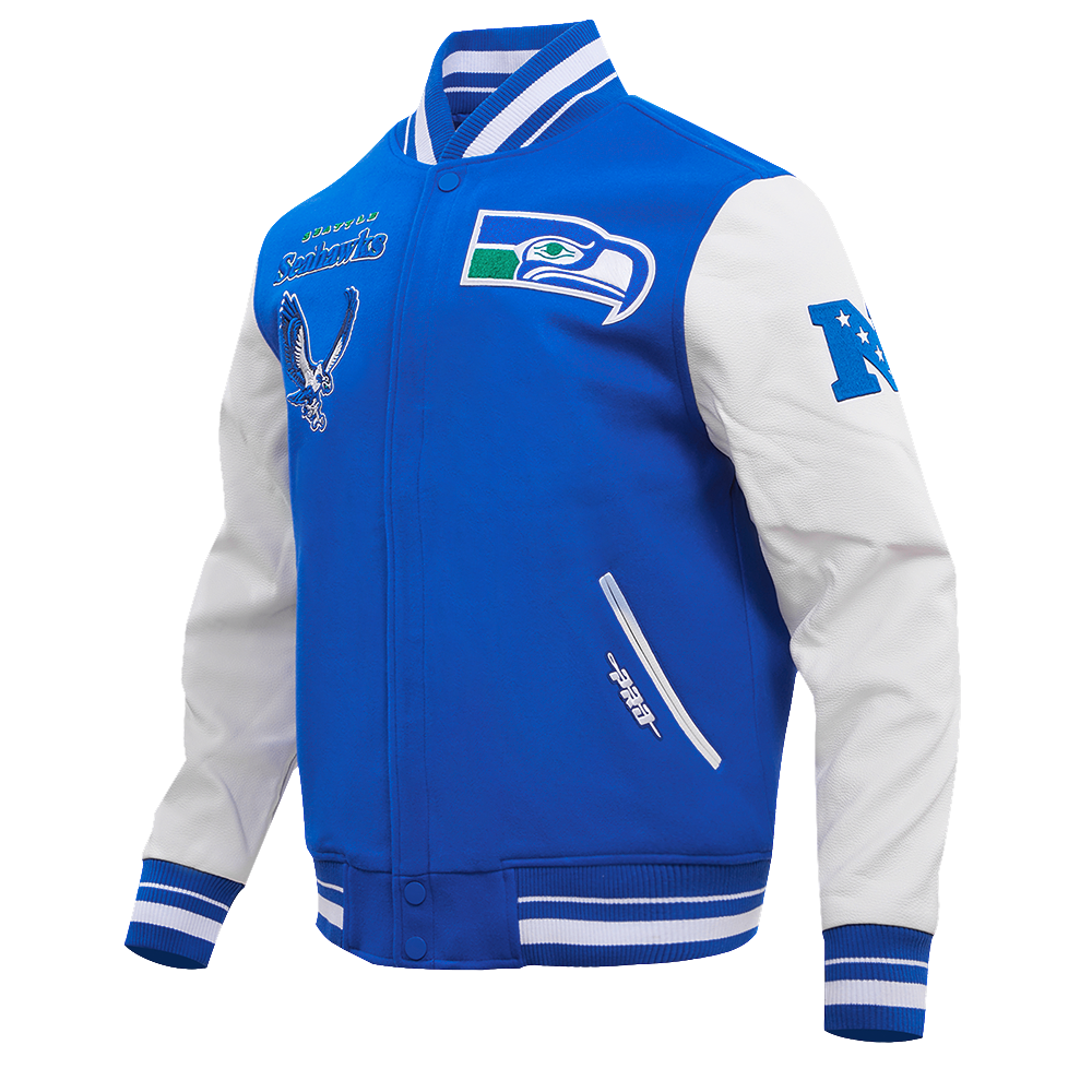 NFL SEATTLE SEAHAWKS RETRO CLASSIC MEN'S RIB WOOL VARSITY JACKET (ROYAL BLUE/WHITE)