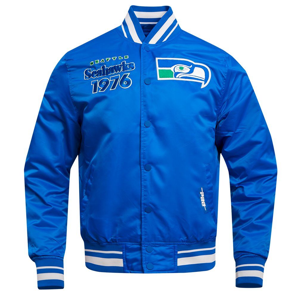NFL SEATTLE SEAHAWKS RETRO CLASSIC MEN'S RIB SATIN JACKET (ROYAL BLUE)