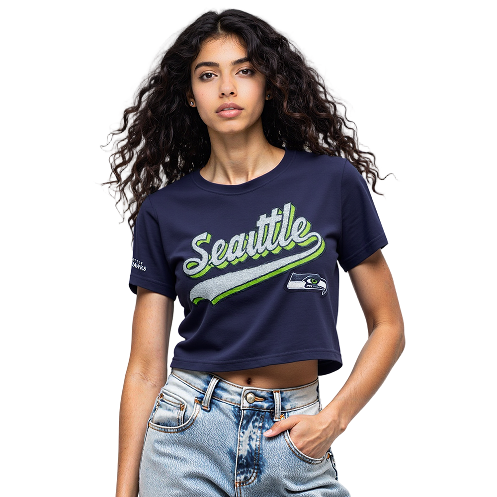 NFL SEATTLE SEAHAWKS SCRIPT TAIL WOMEN'S SJ BOXY TEE (MIDNIGHT NAVY)