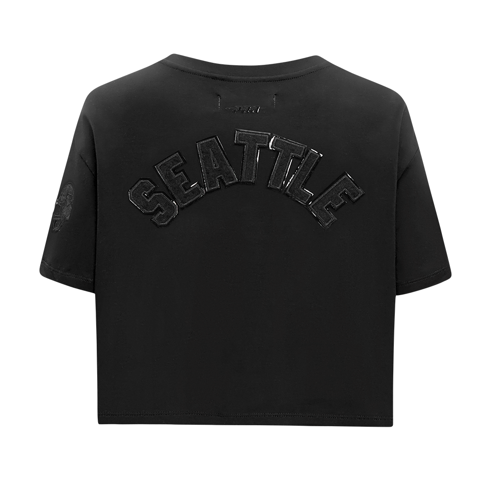NFL SEATTLE SEAHAWKS TRIPLE BLACK T-SHIRT EN JERSEY SIMPLE À COUPE CARRÉE POUR FEMME (TRIPLE NOIR)