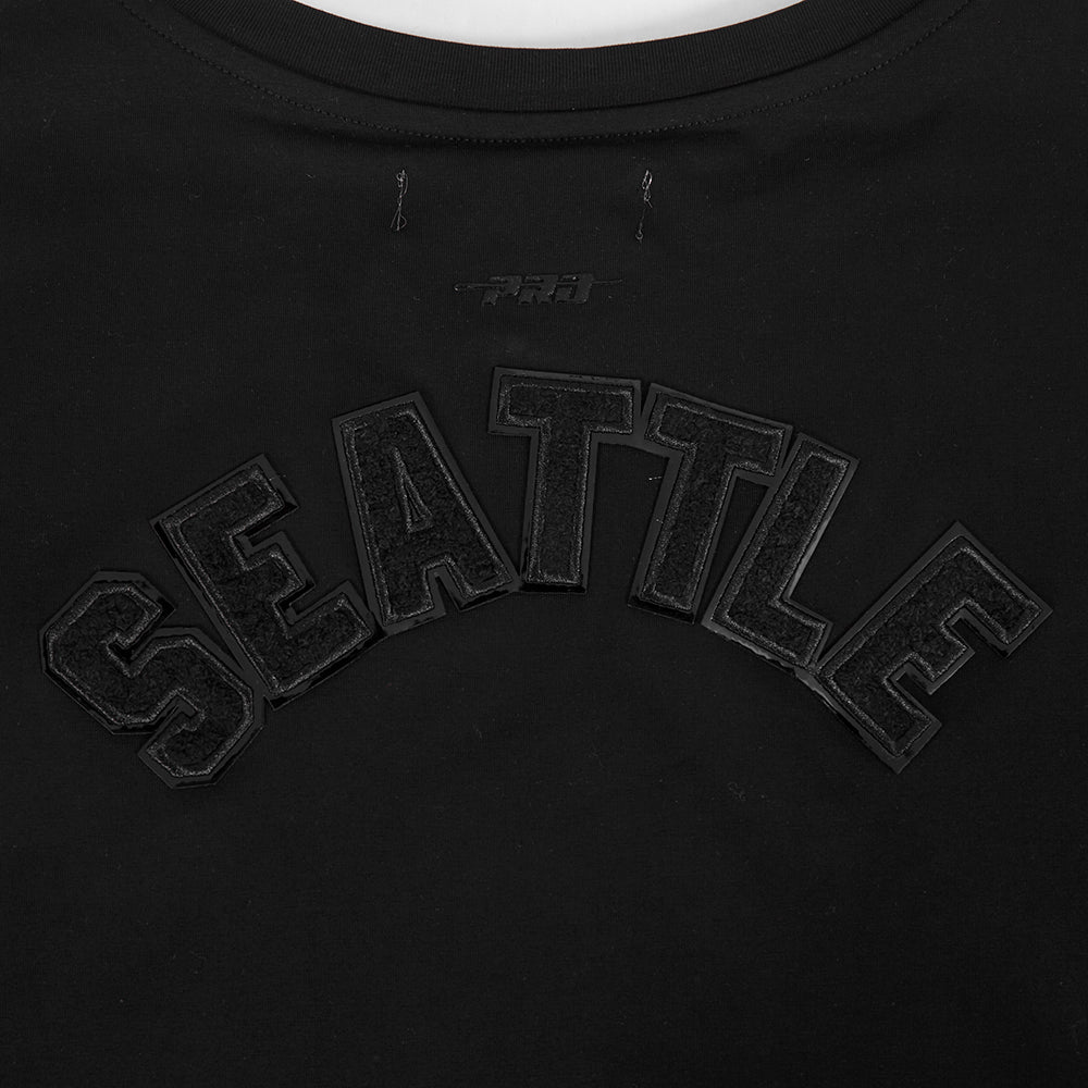 NFL SEATTLE SEAHAWKS TRIPLE BLACK T-SHIRT EN JERSEY SIMPLE À COUPE CARRÉE POUR FEMME (TRIPLE NOIR)