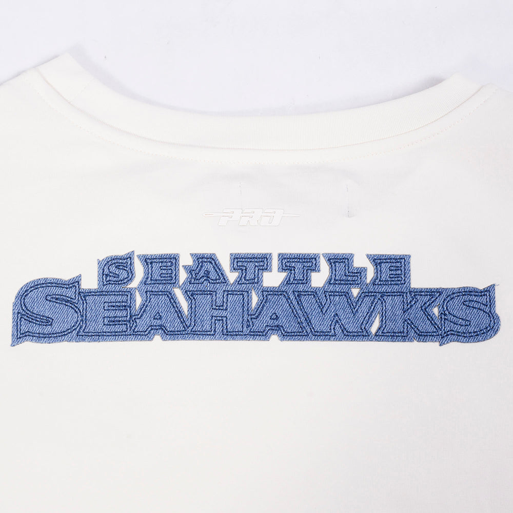 NFL SEATTLE SEAHAWKS VARSITY BLUES T-SHIRT EN JERSEY SIMPLE À COUPE CARRÉE POUR FEMME (LIN)