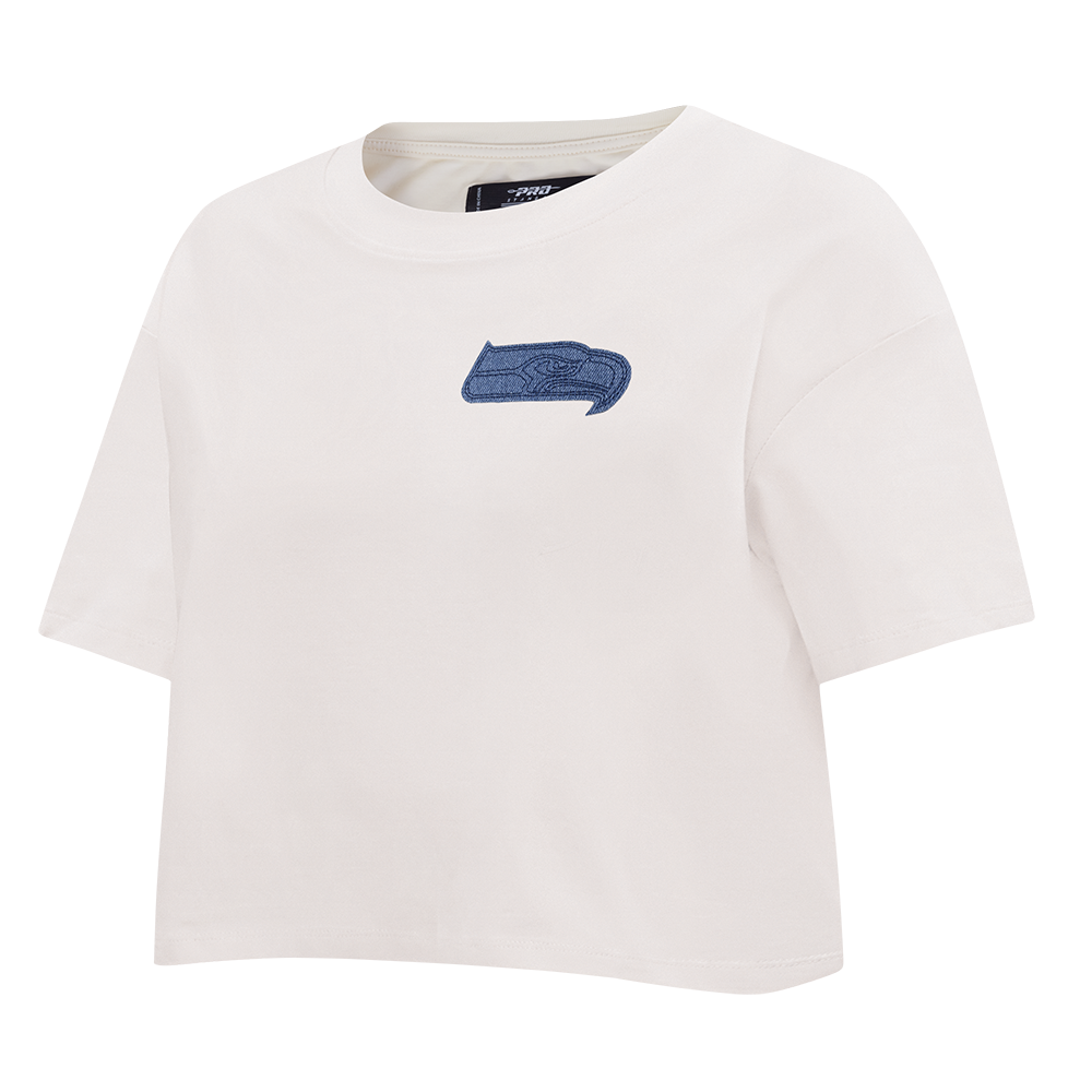 NFL SEATTLE SEAHAWKS VARSITY BLUES T-SHIRT EN JERSEY SIMPLE À COUPE CARRÉE POUR FEMME (LIN)