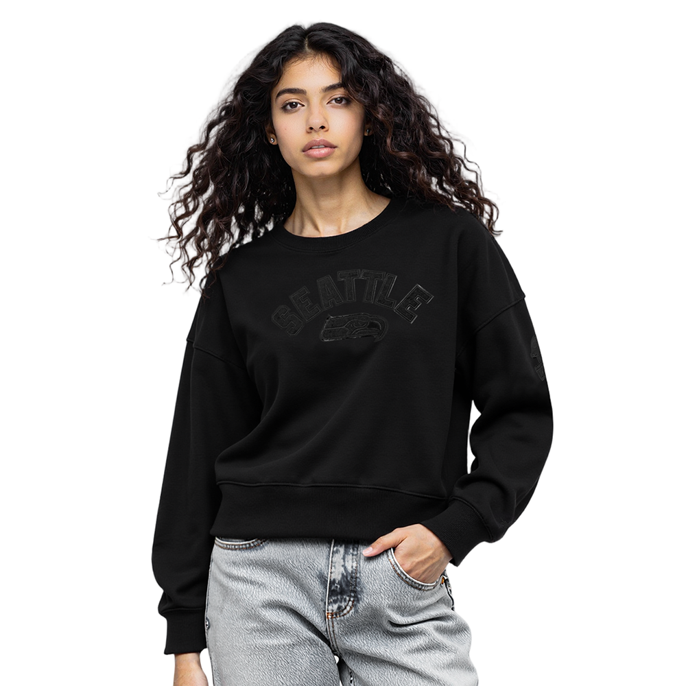 NFL SEATTLE SEAHAWKS TRIPLE BLACK WOMEN'S FLC CREWNECK (TRIPLE BLACK WOMEN'S)