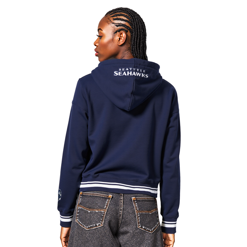 NFL SEATTLE SEAHAWKS MASHUP WOMEN'S RIB CROPPED PO HOODIE (MIDNIGHT NAVY)