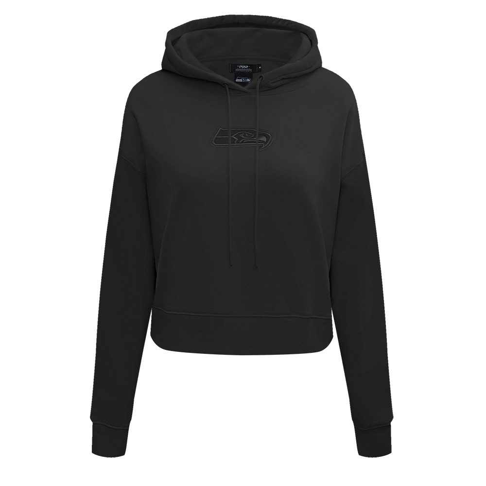 NFL SEATTLE SEAHAWKS NEUTRAL WOMEN'S CROPPED PULLOVER HOODIE (BLACK)