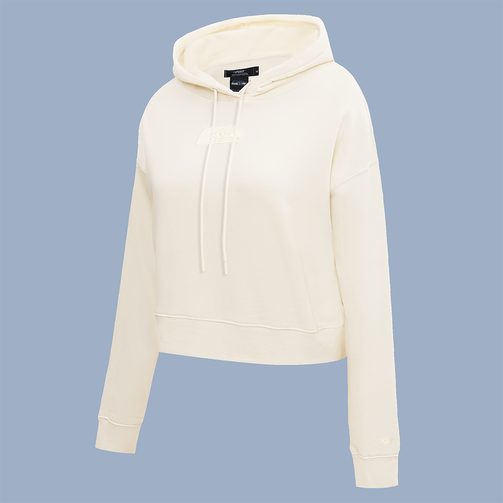NFL SEATTLE SEAHAWKS NEUTRAL WOMEN'S CROPPED PULLOVER HOODIE (EGGSHELL)