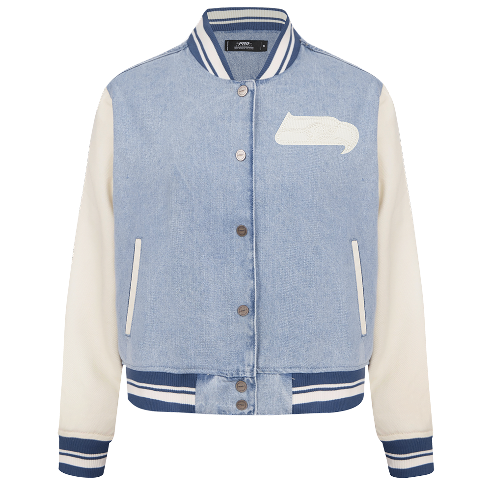 NFL SEATTLE SEAHAWKS VARSITY BLUES WOMEN'S DENIM VARSITY JACKET (DENIM/LINEN)