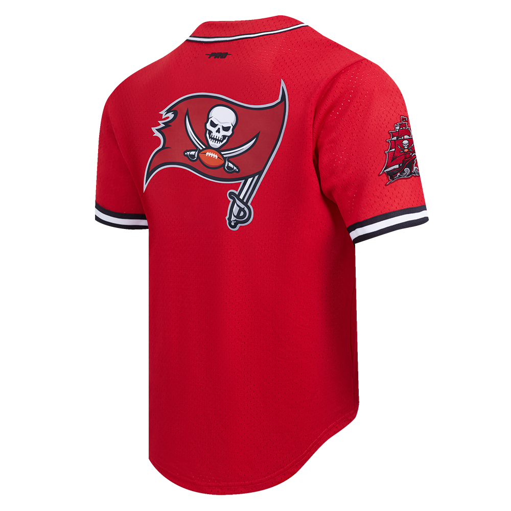NFL TAMPA BAY BUCCANEERS MESH MEN'S  BUTTON UP SHIRT (RED/BLACK)