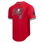 NFL TAMPA BAY BUCCANEERS MESH MEN'S  BUTTON UP SHIRT (RED/BLACK)
