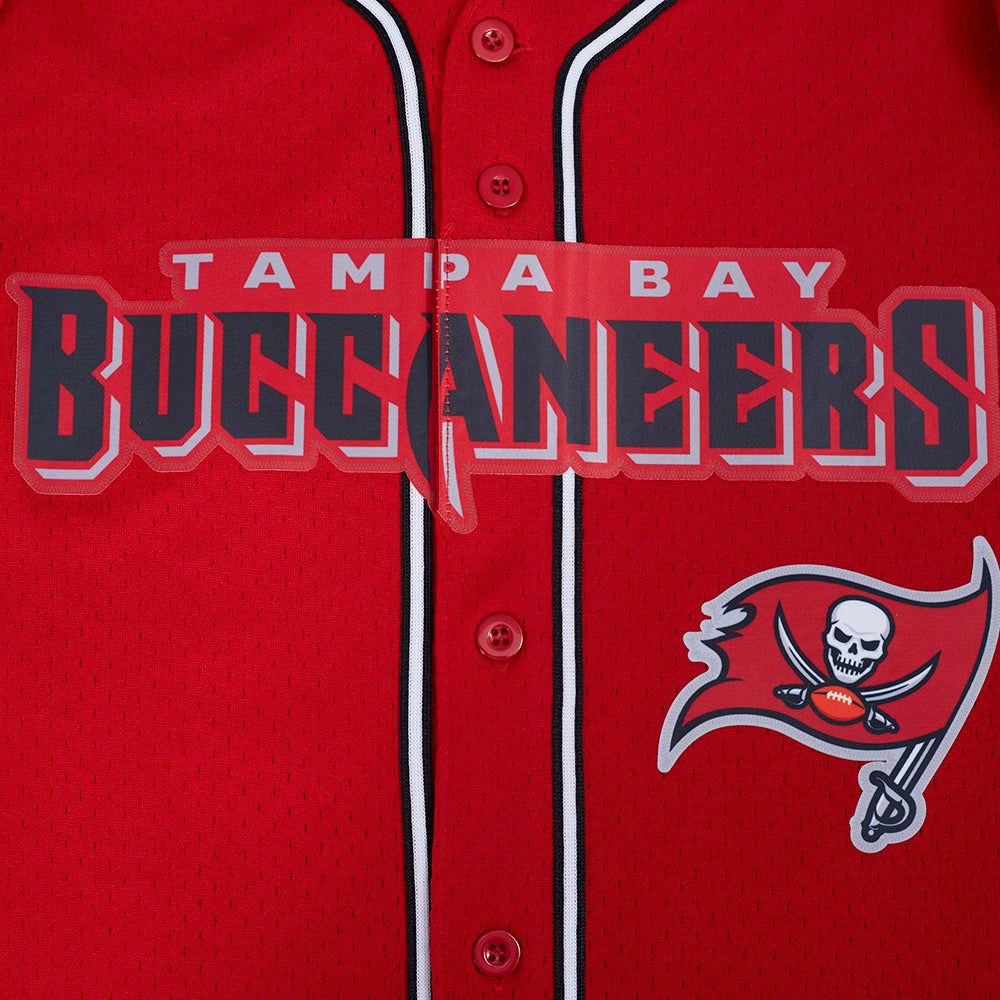 NFL TAMPA BAY BUCCANEERS MESH MEN'S  BUTTON UP SHIRT (RED/BLACK)