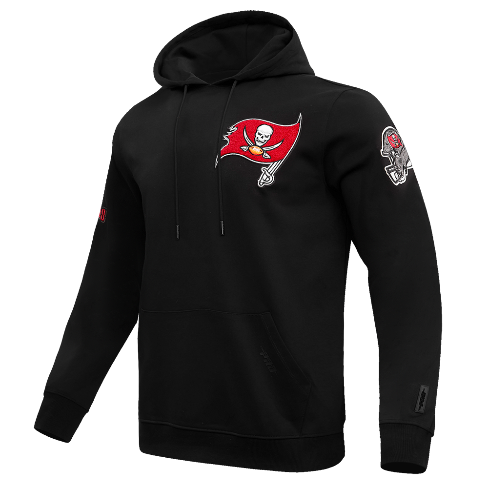 NFL TAMPA BAY BUCCANEERS CLASSIC CHENILLE MEN'S DOUBLE KNIT PULLOVER HOODIE (BLACK)