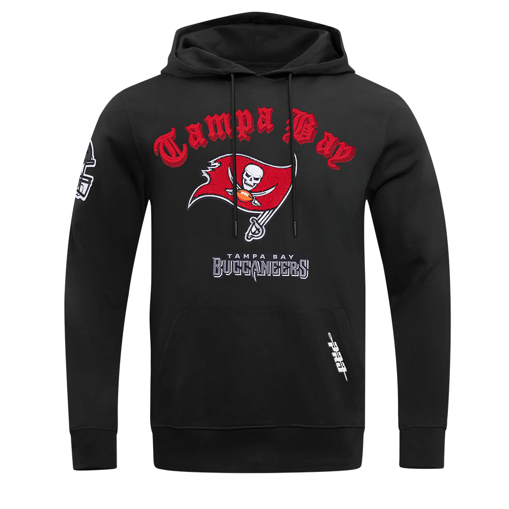 NFL TAMPA BAY BUCCANEERS OLD ENGLISH MEN'S PO HOODIE (BLACK)