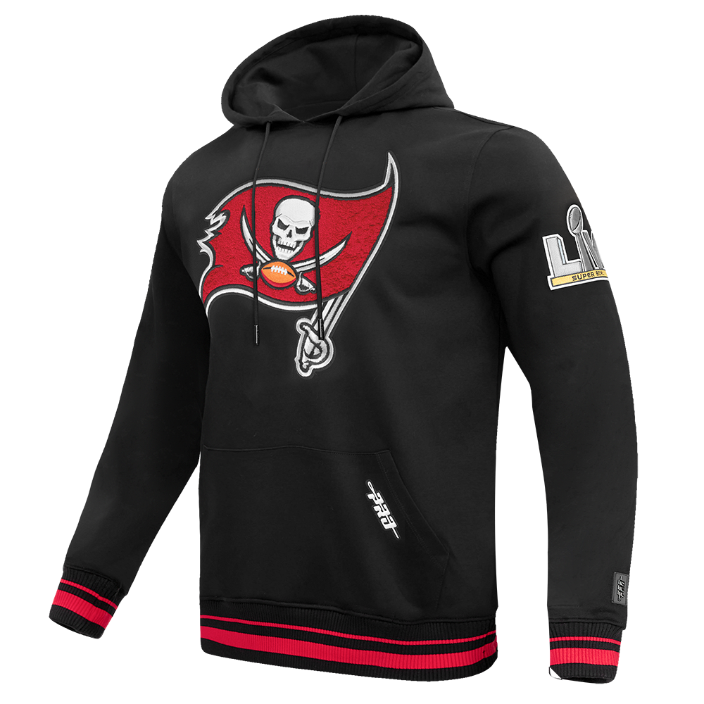 NFL TAMPA BAY BUCCANEERS MASHUP MEN'S RIB PULLOVER HOODIE (BLACK/RED/BLACK)