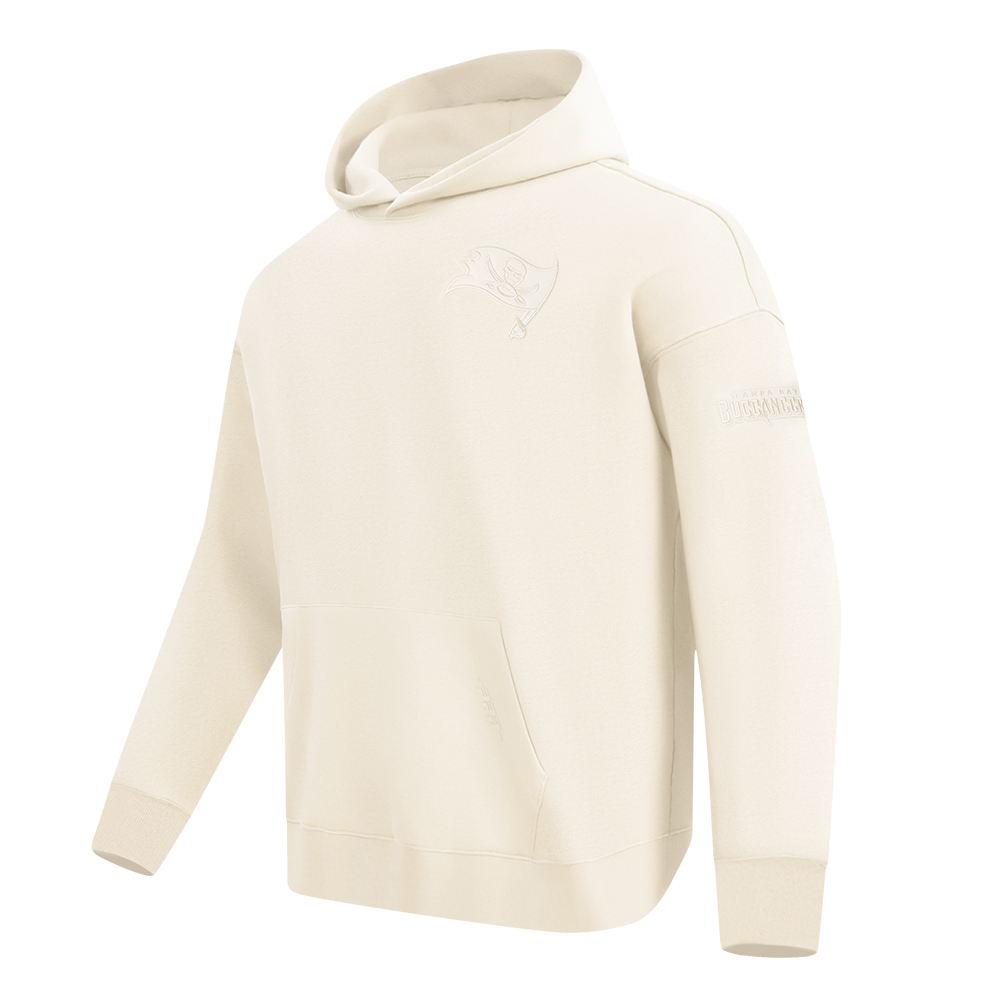 NFL TAMPA BAY BUCCANEERS NEUTRAL MEN'S DROP SHOULDER FLEECE PULLOVER HOODIE (EGGSHELL)