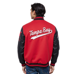 NFL TAMPA BAY BUCCANEERS SCRIPT TAIL MEN'S VARSITY JACKET (RED/BLACK)