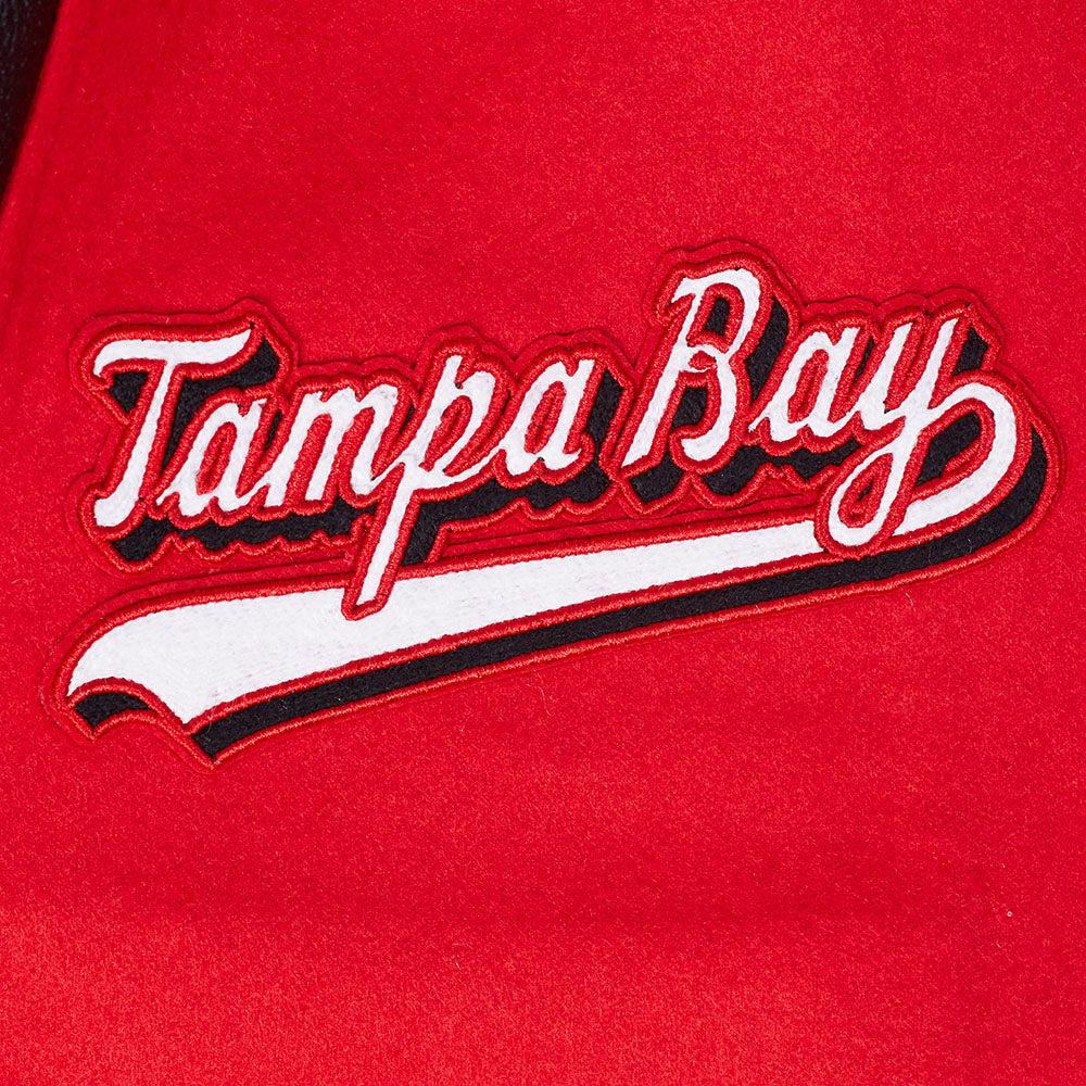 NFL TAMPA BAY BUCCANEERS SCRIPT TAIL MEN'S VARSITY JACKET (RED/BLACK)