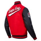 NFL TAMPA BAY BUCCANEERS SCRIPT TAIL MEN'S VARSITY JACKET (RED/BLACK)
