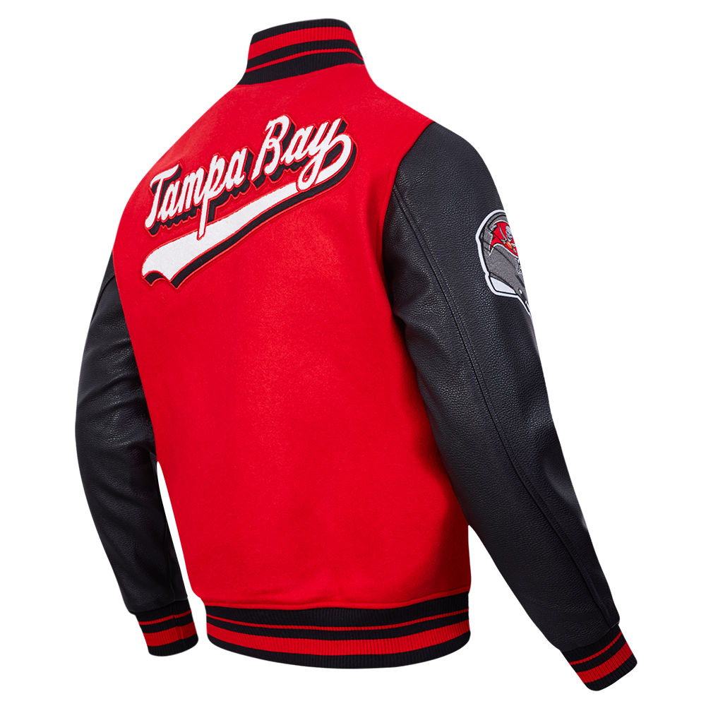NFL TAMPA BAY BUCCANEERS SCRIPT TAIL MEN'S VARSITY JACKET (RED/BLACK)