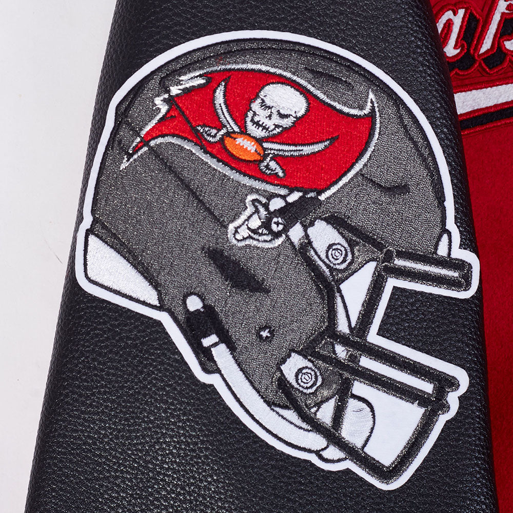 NFL TAMPA BAY BUCCANEERS SCRIPT TAIL MEN'S VARSITY JACKET (RED/BLACK)