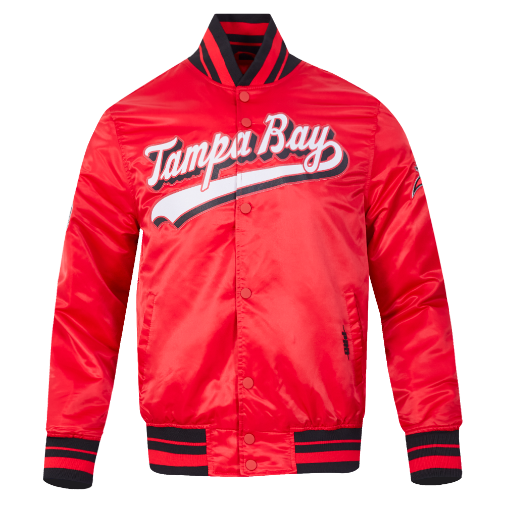 NFL TAMPA BAY BUCCANEERS SCRIPT TAIL MEN'S SATIN JACKET (RED/BLACK)