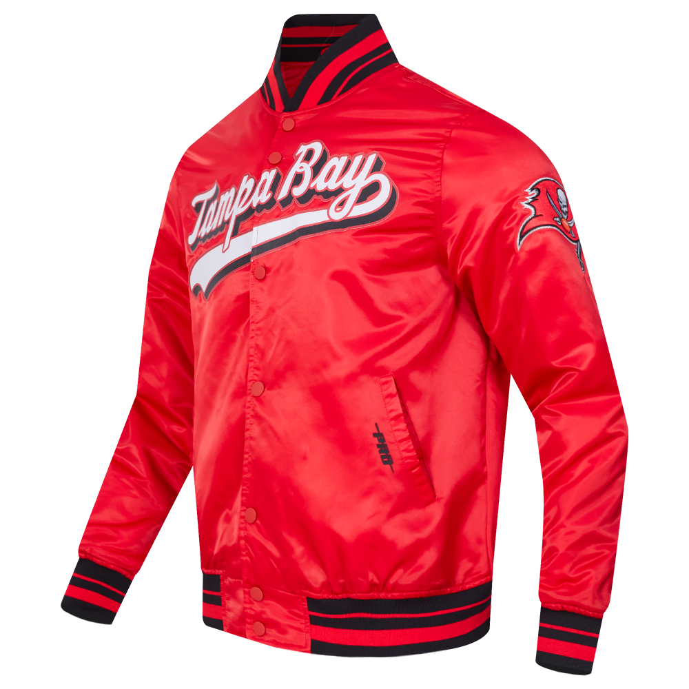 NFL TAMPA BAY BUCCANEERS SCRIPT TAIL MEN'S SATIN JACKET (RED/BLACK)