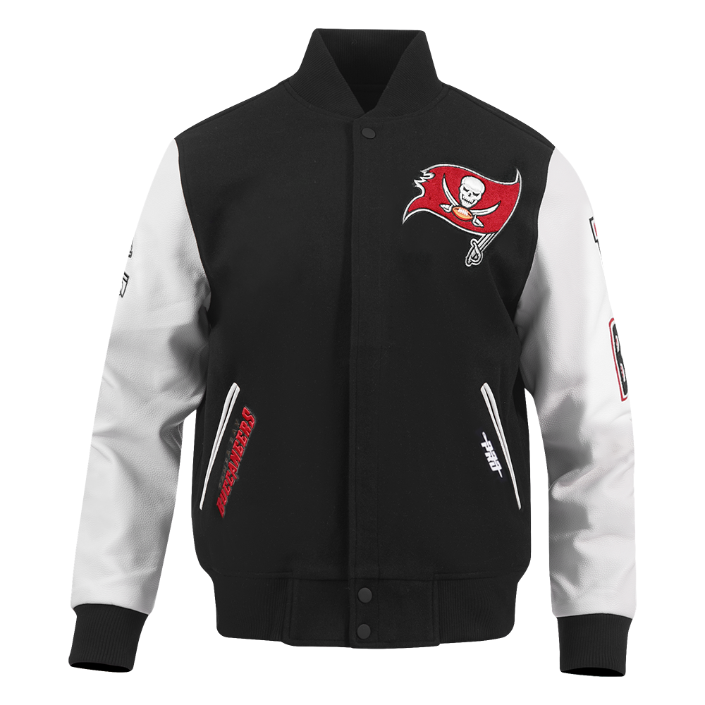 NFL TAMPA BAY BUCCANEERS CLASSIC WOOL MEN'S VARSITY JACKET (BLACK/WHITE)