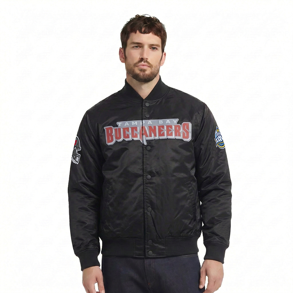 NFL TAMPA BAY BUCCANEERS BIG LOGO MEN'S SATIN JACKET (BLACK)