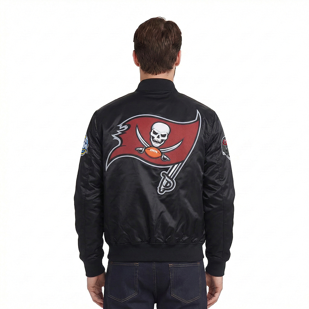 NFL TAMPA BAY BUCCANEERS BIG LOGO MEN'S SATIN JACKET (BLACK)