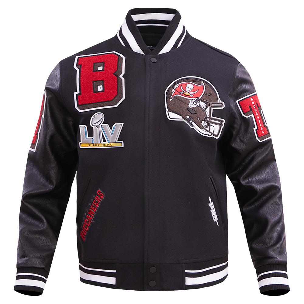 NFL TAMPA BAY BUCCANEERS MASH UP BLOUSON COLLÉGIAL EN LAINE À BORDS CÔTELÉS POUR HOMME (NOIR)
