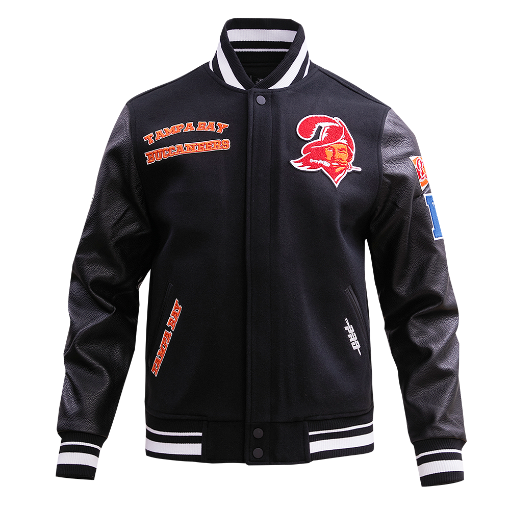 NFL TAMPA BAY BUCCANEERS RETRO CLASSIC MEN'S RIB WOOL VARSITY JACKET (BLACK)
