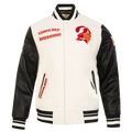 NFL TAMPA BAY BUCCANEERS RETRO CLASSIC BLOUSON COLLÉGIAL EN LAINE À BORDS CÔTELÉS POUR HOMME (COQUILLE D'ŒUF/NOIR)