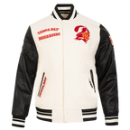 NFL TAMPA BAY BUCCANEERS RETRO CLASSIC BLOUSON COLLÉGIAL EN LAINE À BORDS CÔTELÉS POUR HOMME (COQUILLE D'ŒUF/NOIR)