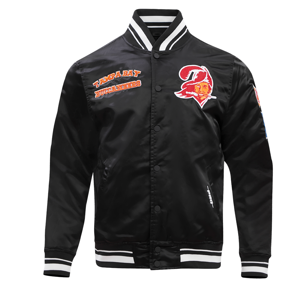 NFL TAMPA BAY BUCCANEERS RETRO CLASSIC BLOUSON EN SATIN À BORDS CÔTELÉS POUR HOMME (NOIR)