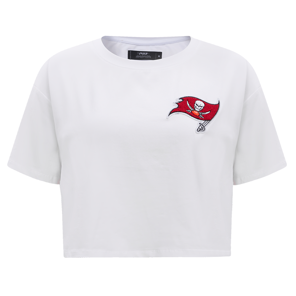 NFL TAMPA BAY BUCCANEERS CLASSIC T-SHIRT EN JERSEY SIMPLE À COUPE CARRÉE POUR FEMME (BLANC)