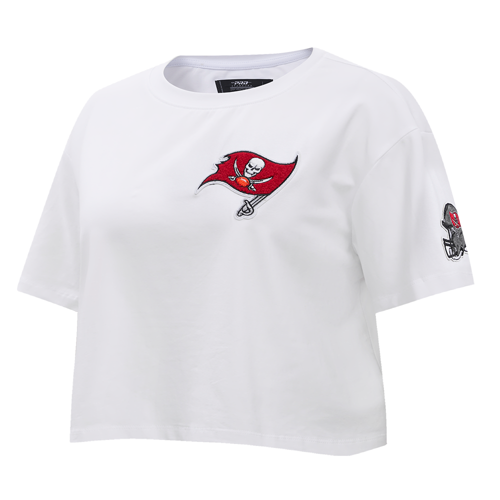 NFL TAMPA BAY BUCCANEERS CLASSIC T-SHIRT EN JERSEY SIMPLE À COUPE CARRÉE POUR FEMME (BLANC)