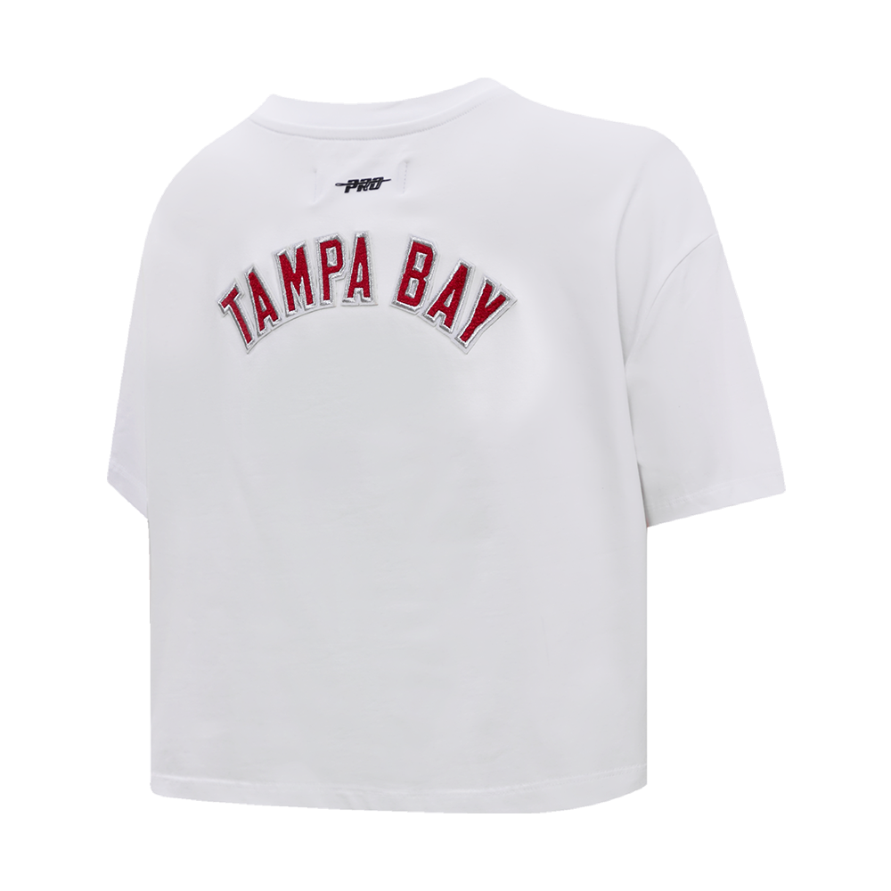 NFL TAMPA BAY BUCCANEERS CLASSIC T-SHIRT EN JERSEY SIMPLE À COUPE CARRÉE POUR FEMME (BLANC)