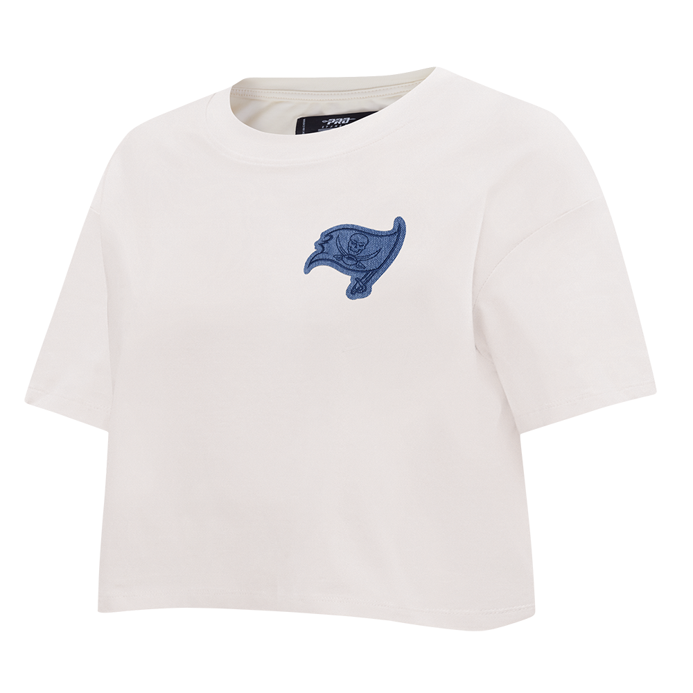 NFL TAMPA BAY BUCCANEERS VARSITY BLUES T-SHIRT EN JERSEY SIMPLE À COUPE CARRÉE POUR FEMME (LIN)