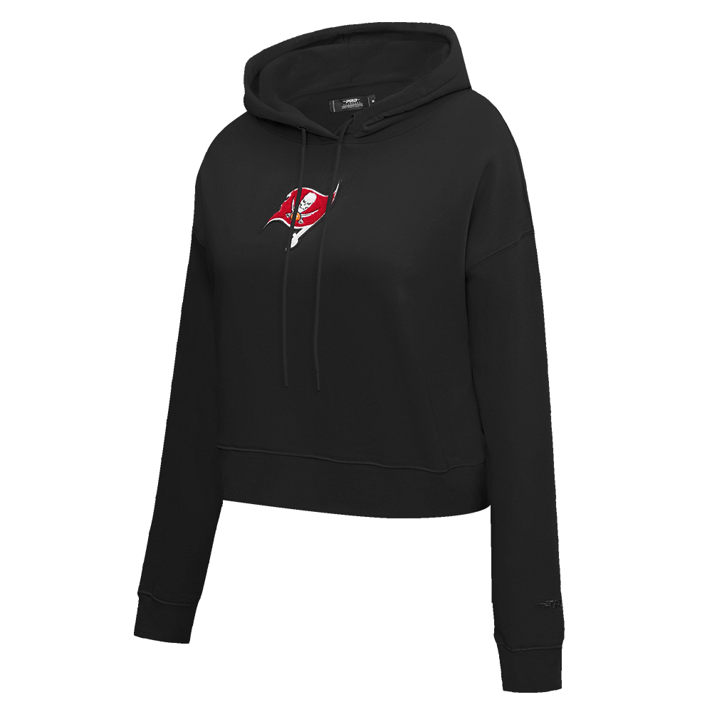 NFL TAMPA BAY BUCCANEERS CLASSIC WOMEN'S FLEECE CROPPED PULLOVER HOODIE (BLACK)