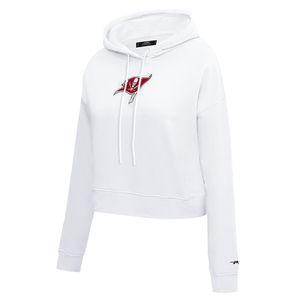 NFL TAMPA BAY BUCCANEERS CLASSIC WOMEN'S FLEECE CROPPED PULLOVER HOODIE (WHITE)