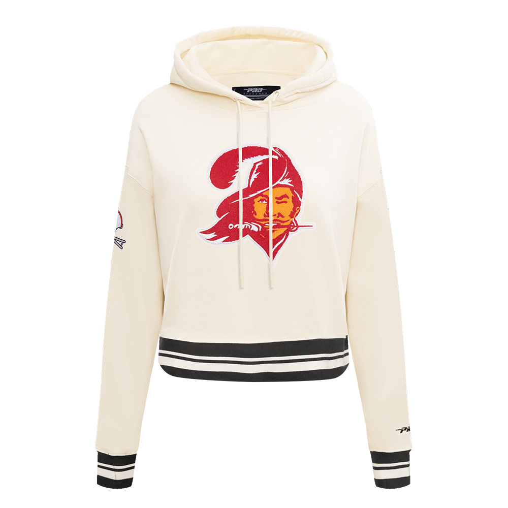 NFL TAMPA BAY BUCCANEERS RETRO CLASSIC WOMEN'S CROPPED PO HOODIE (EGGSHELL/BLACK)