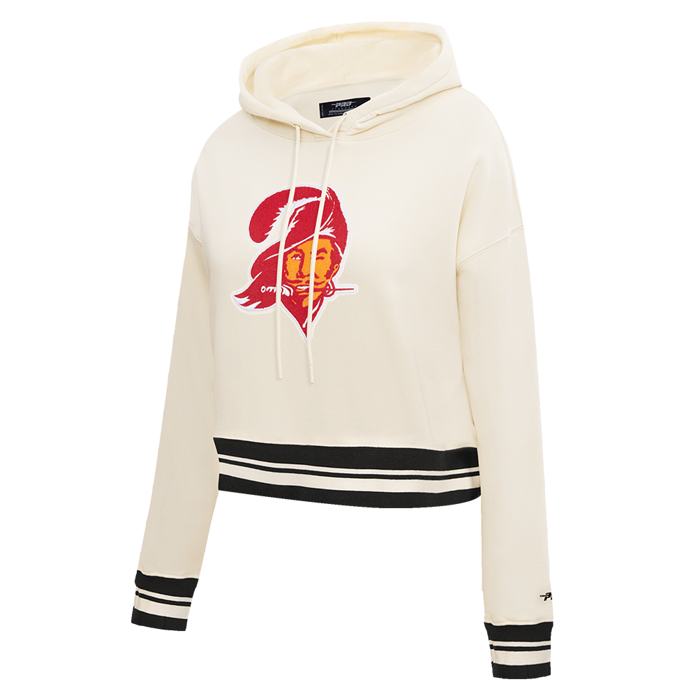 NFL TAMPA BAY BUCCANEERS RETRO CLASSIC WOMEN'S CROPPED PO HOODIE (EGGSHELL/BLACK)