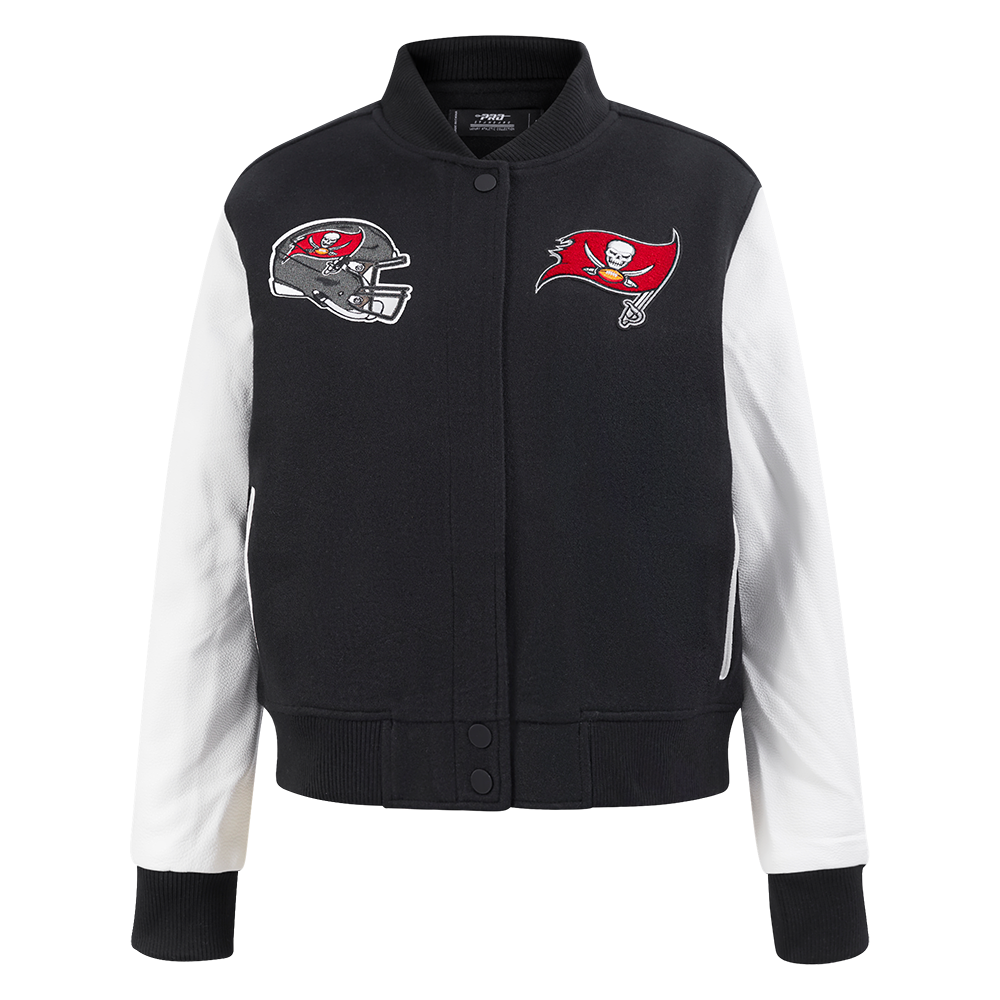 NFL TAMPA BAY BUCCANEERS CLASSIC WOMEN'S WOOL VARSITY JACKET (BLACK/WHITE)