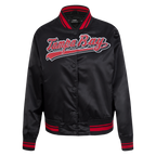 NFL TAMPA BAY BUCCANEERS SCRIPT TAIL BLOUSON EN SATIN POUR FEMME (NOIR/ROUGE/NOIR)