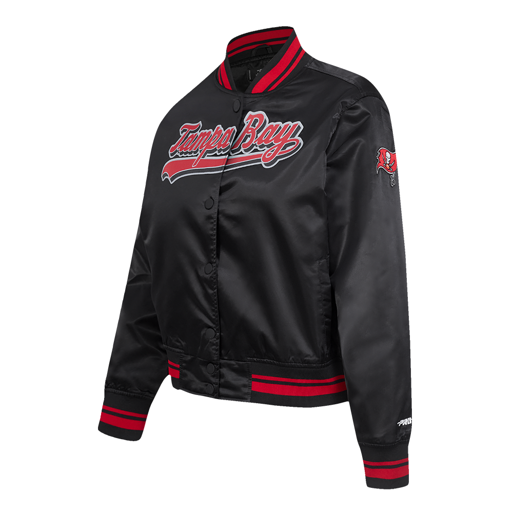 NFL TAMPA BAY BUCCANEERS SCRIPT TAIL BLOUSON EN SATIN POUR FEMME (NOIR/ROUGE/NOIR)